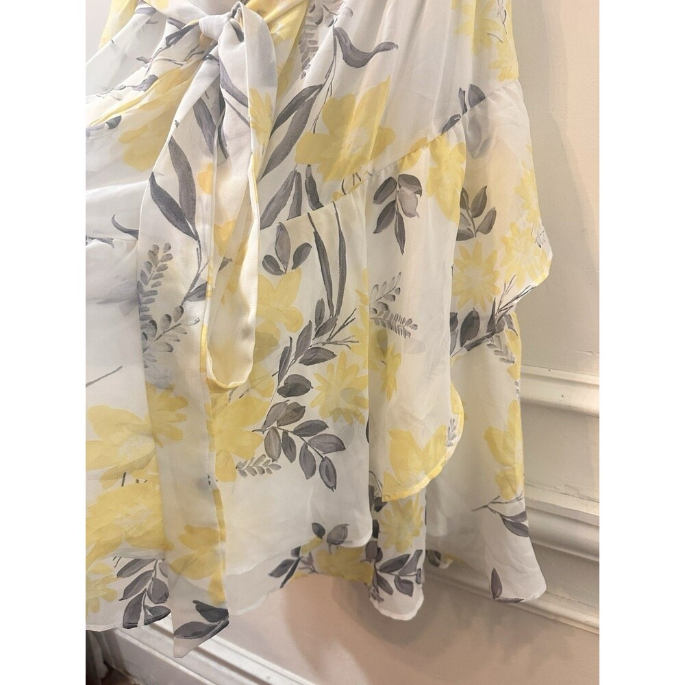Lane Bryant Size 18 100% Yellow Gray Garden Floral Belted Flounce Ruffle Dress - Picture 5 of 12